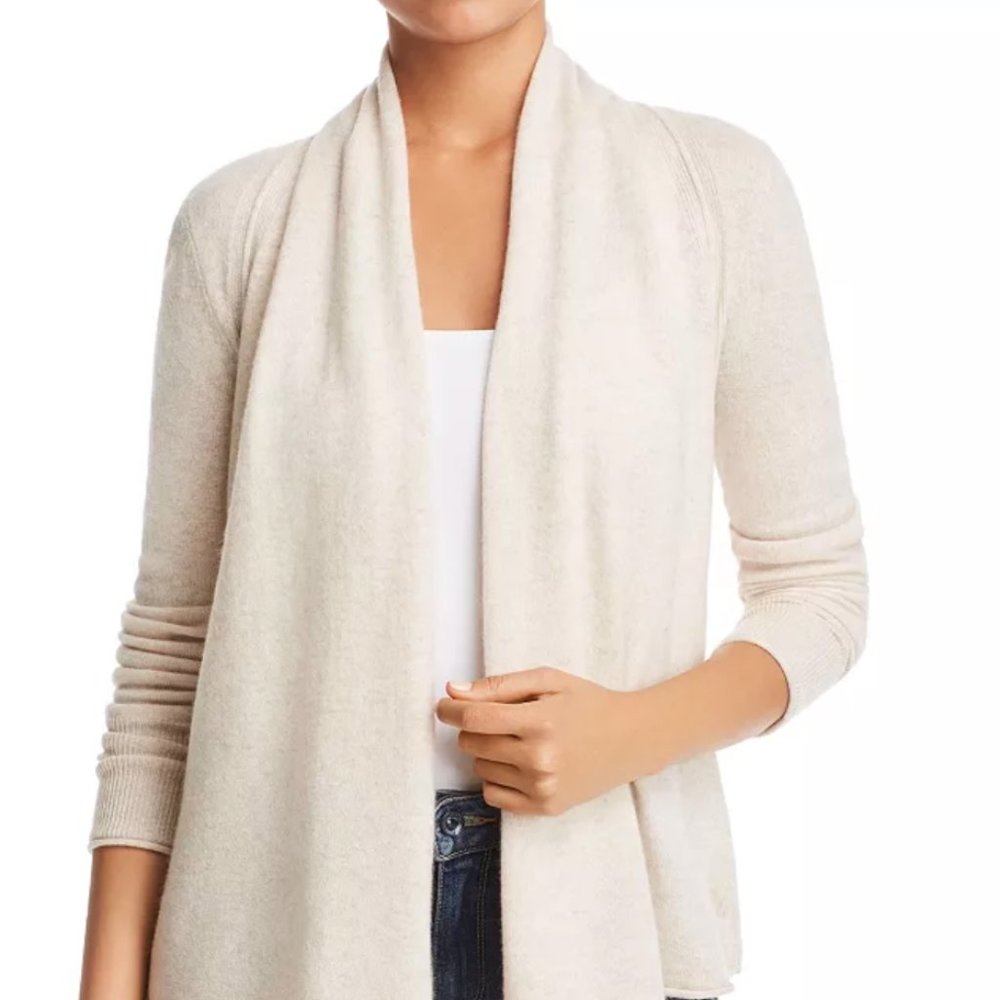Oatmeal Draped Open-Front Cashmere Cardigan